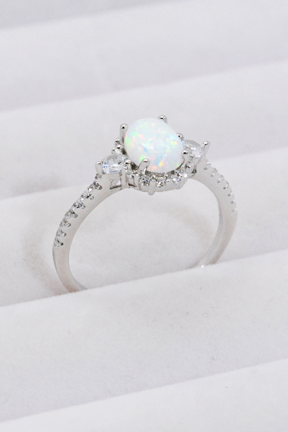 925 Sterling Silver Platinum-Plated Opal Ring - Tophatter Shopping Deals - Electronics, Jewelry, Auction, App, Bidding, Gadgets, Fashion