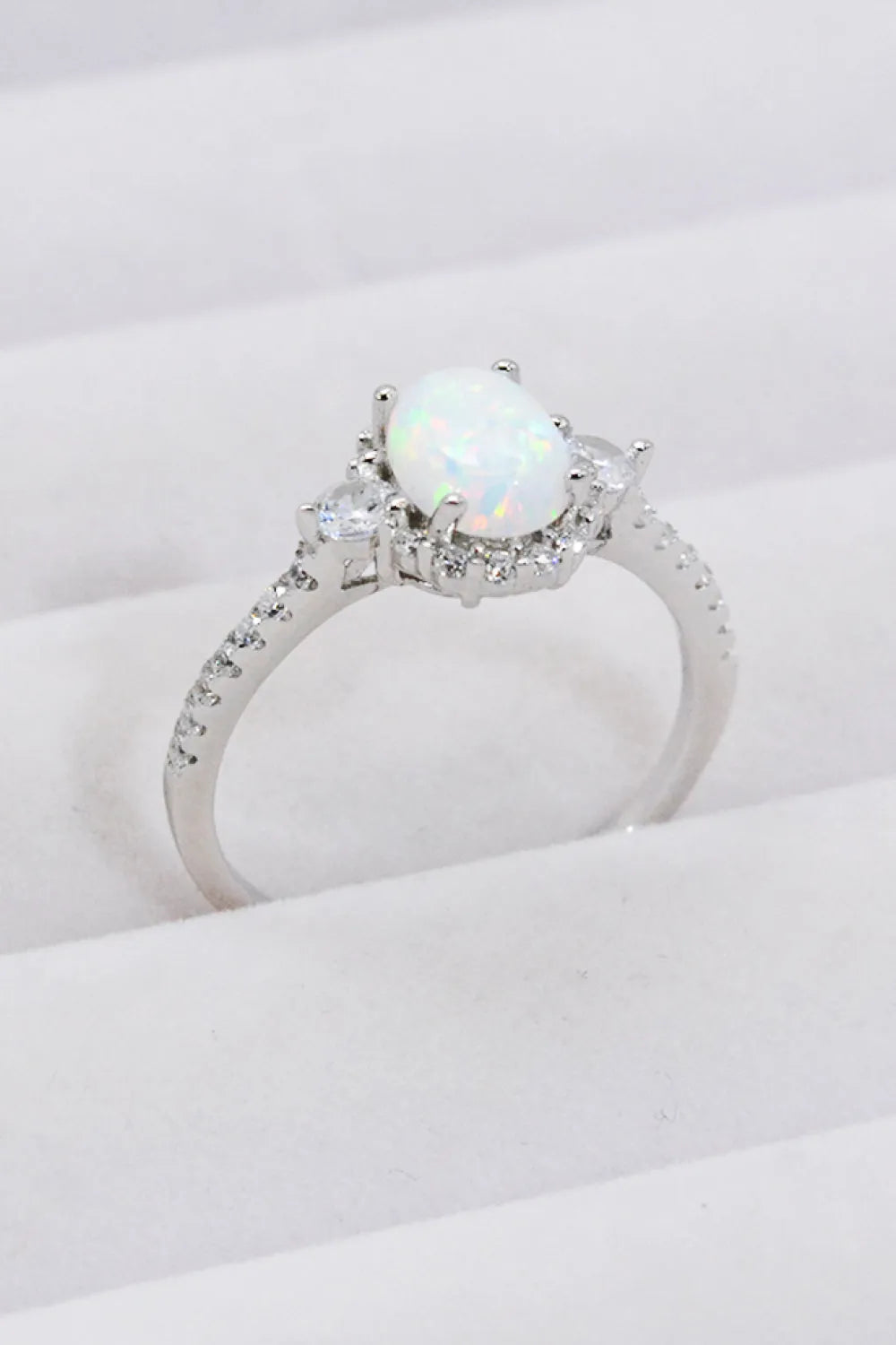 925 Sterling Silver Platinum-Plated Opal Ring Opal - Tophatter Daily Deals