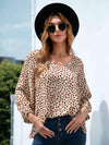 Printed V-Neck Balloon Sleeve Blouse Blouses - Tophatter Daily Deals