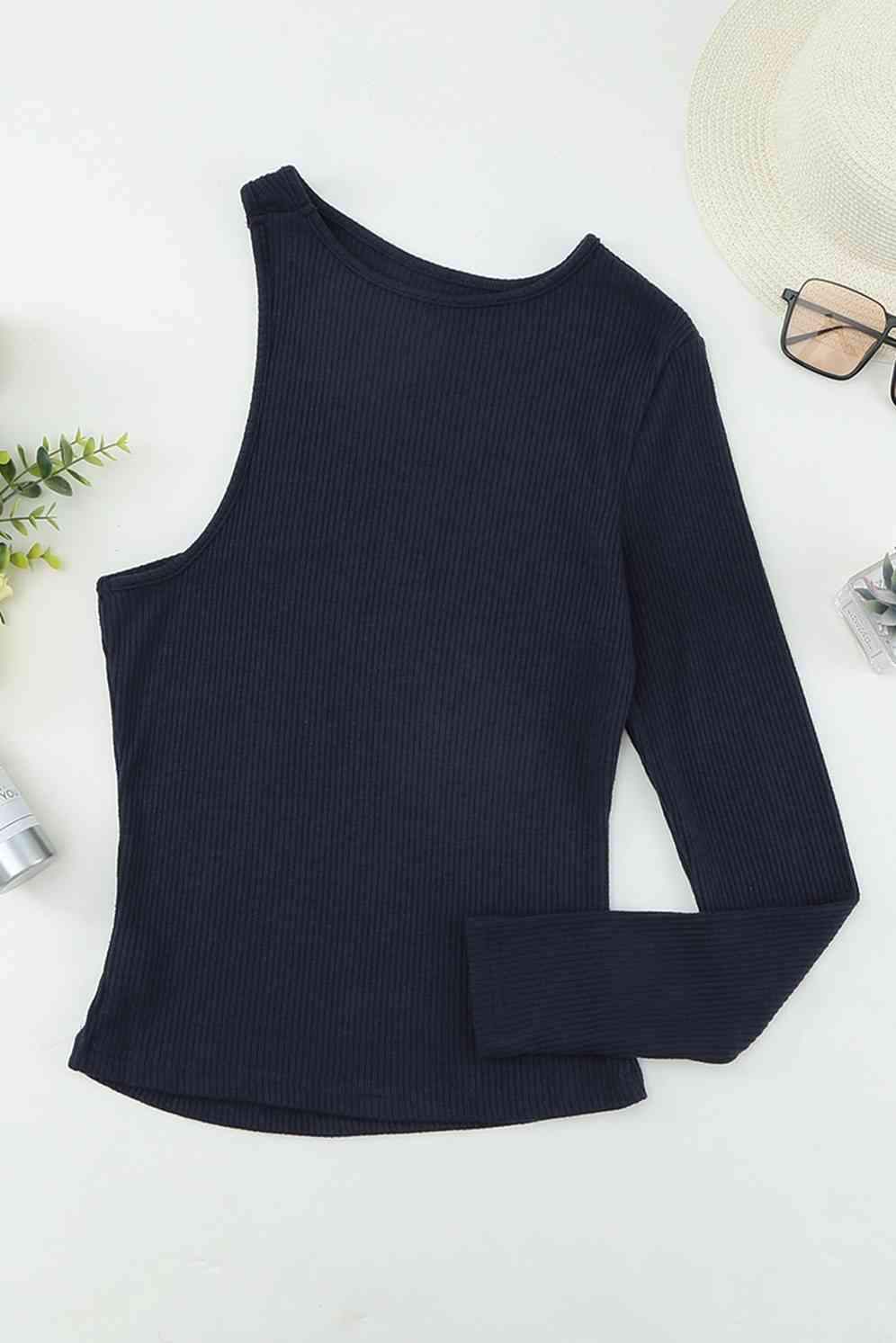 Cutout One-Shoulder Ribbed Top Blouses - Tophatter Daily Deals