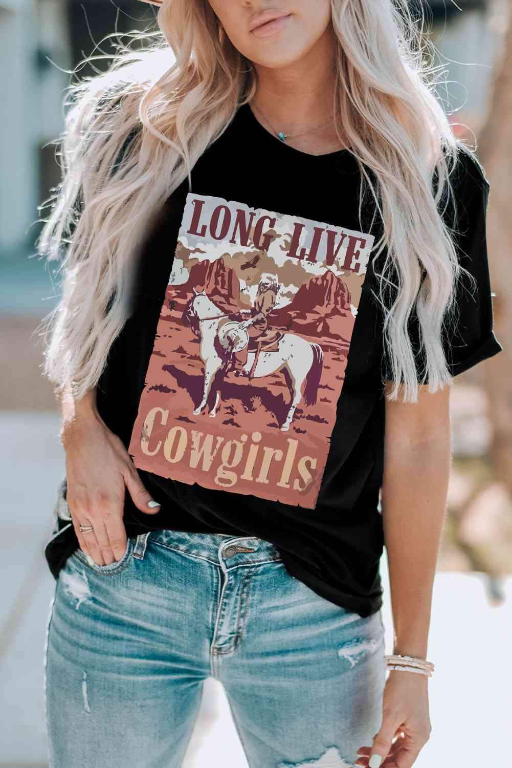 LONG LIVE COWGIRLS Graphic Tee Black Women's T-Shirts - Tophatter Daily Deals