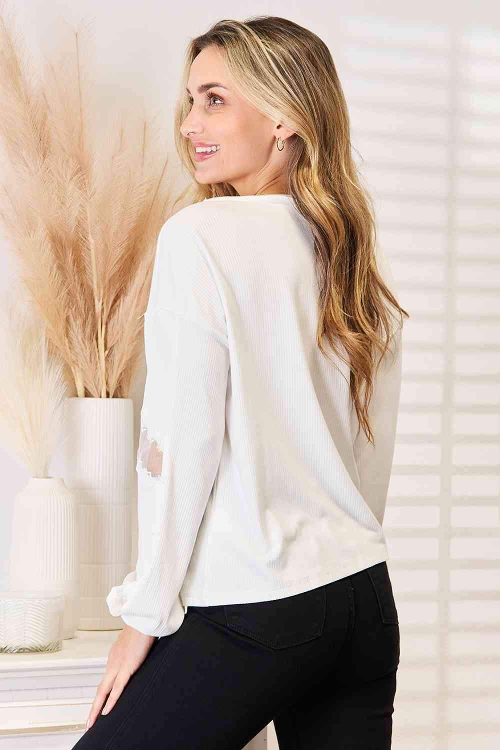 Double Take V-Neck Dropped Shoulder Blouse Blouses - Tophatter Daily Deals