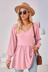 V-Neck Lantern Sleeve Blouse Fuchsia Pink Blouses - Tophatter Daily Deals