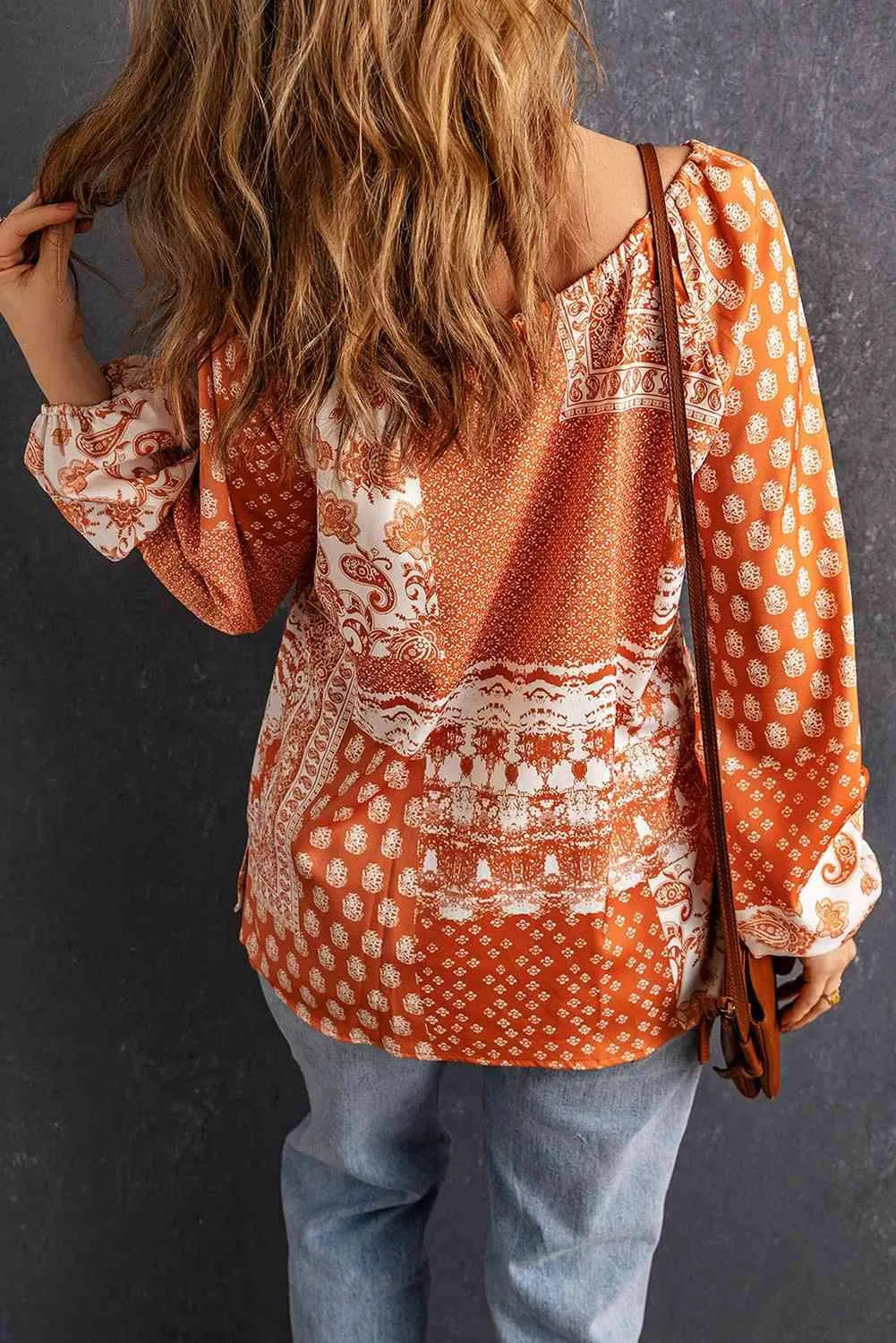 Bohemian Tie-Neck Balloon Sleeve Blouse Blouses - Tophatter Daily Deals