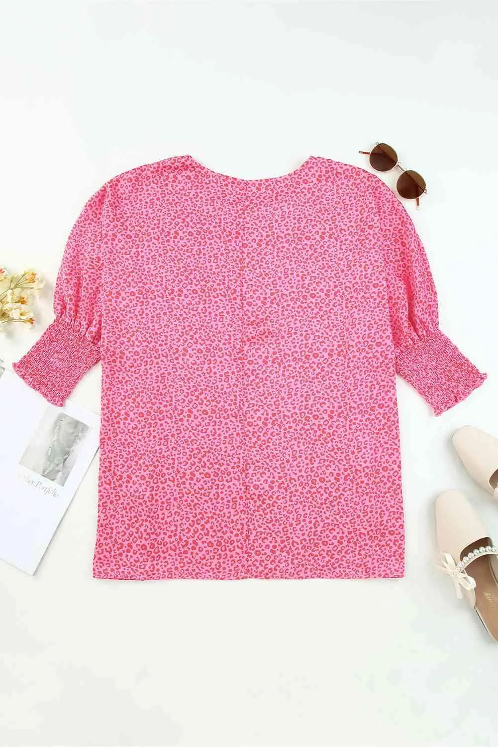 Leopard Smocked Flounce Sleeve Blouse Blouses - Tophatter Daily Deals