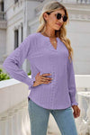 Eyelet Notched Lantern Sleeve T-Shirt Women's T-Shirts - Tophatter Daily Deals