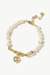 14K Gold Plated Heart Charm Pearl Bracelet Gold Pearl One Size Bracelets - Tophatter Daily Deals