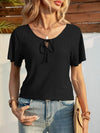 Eyelet Tie Neck Short Sleeve T-Shirt Women's T-Shirts - Tophatter Daily Deals