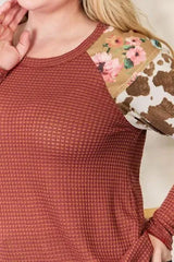Hailey & Co Full Size Leopard Waffle-Knit Blouse Blouses - Tophatter Daily Deals
