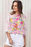 Double Take Floral Round Neck Flounce Sleeve Blouse Blouses - Tophatter Daily Deals