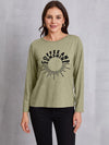 COFFEE AND SUNSHINE Round Neck Long Sleeve T-Shirt Sage Women's T-Shirts - Tophatter Daily Deals