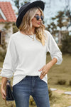 Eyelet Round Neck Long Sleeve T-Shirt Women's T-Shirts - Tophatter Daily Deals