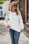 Round Neck Dropped Shoulder Eyelet Top Blouses - Tophatter Daily Deals