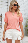 Notched Ruched Short Sleeve T-Shirt Women's T-Shirts - Tophatter Daily Deals