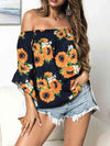 Floral Print Off-Shoulder Flounce Sleeve Blouse Blouses - Tophatter Daily Deals