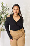 Culture Code Full Size Ribbed Surplice Cold Shoulder Top Blouses - Tophatter Daily Deals