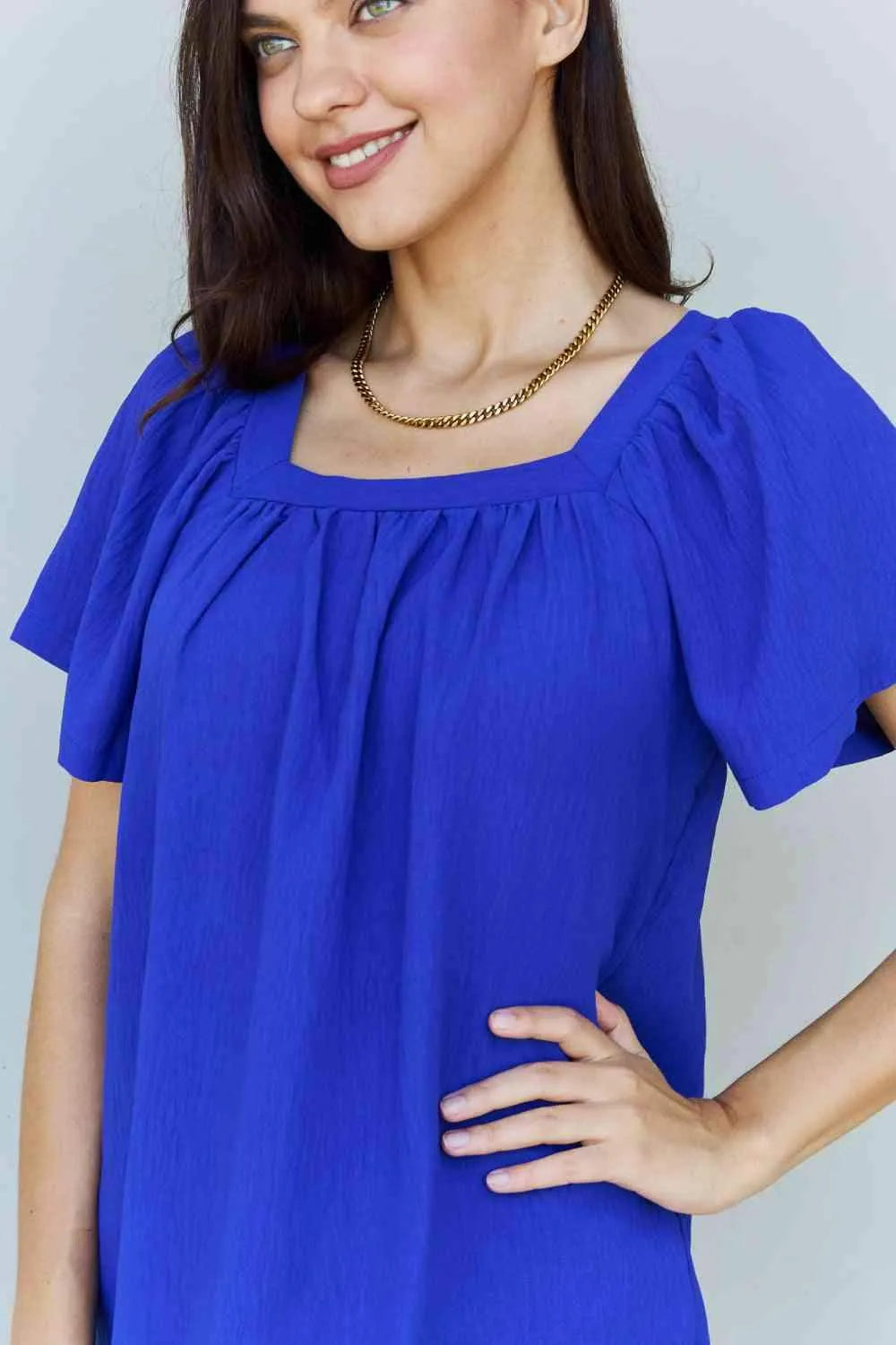 Ninexis Keep Me Close Square Neck Short Sleeve Blouse in Royal Blouses - Tophatter Daily Deals