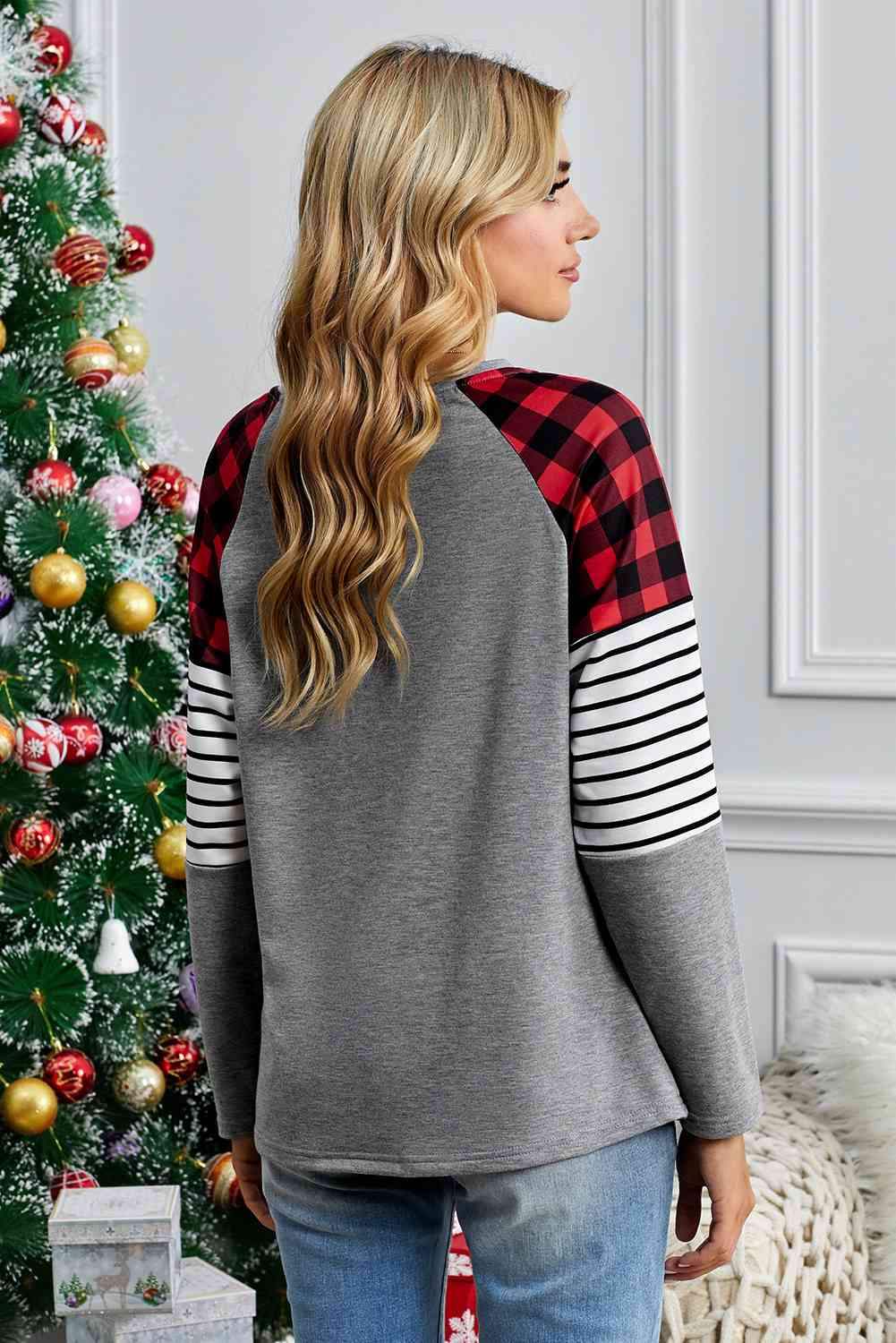 Graphic Plaid Long Sleeve T-Shirt - Tophatter Daily Deals