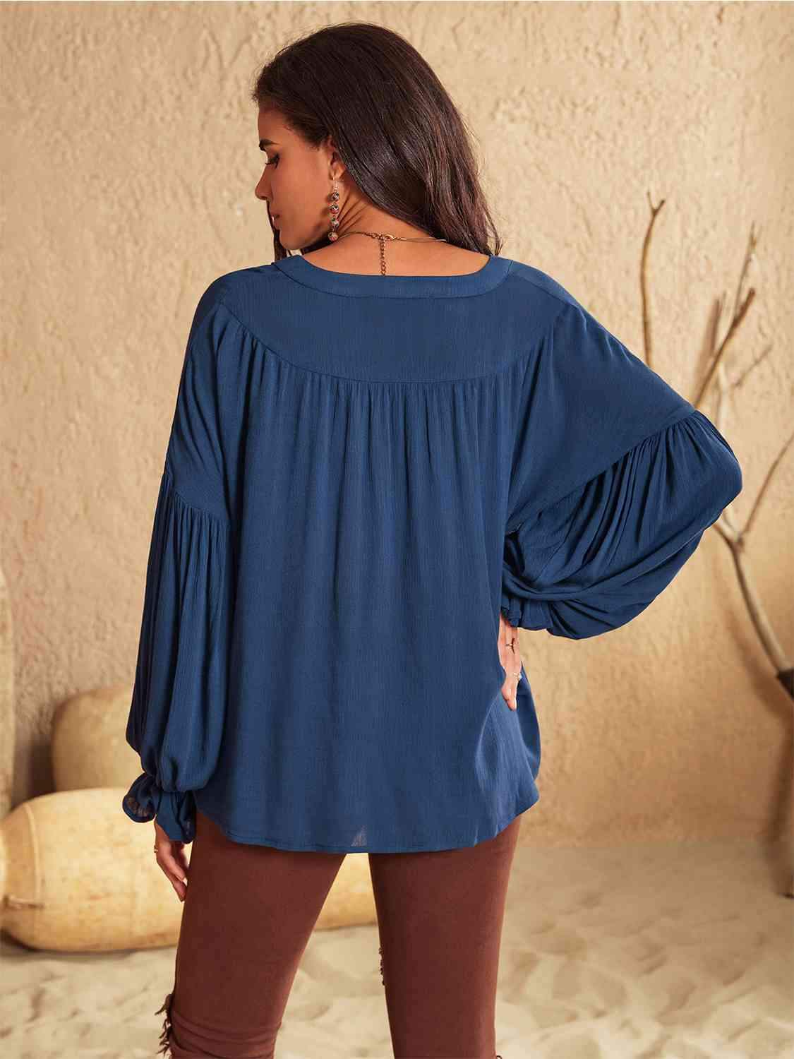 Tie Neck Long Sleeve Blouse Blouses - Tophatter Daily Deals