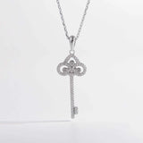 925 Sterling Silver Inlaid Zircon Key Shape Necklace Silver One Size Necklaces - Tophatter Daily Deals