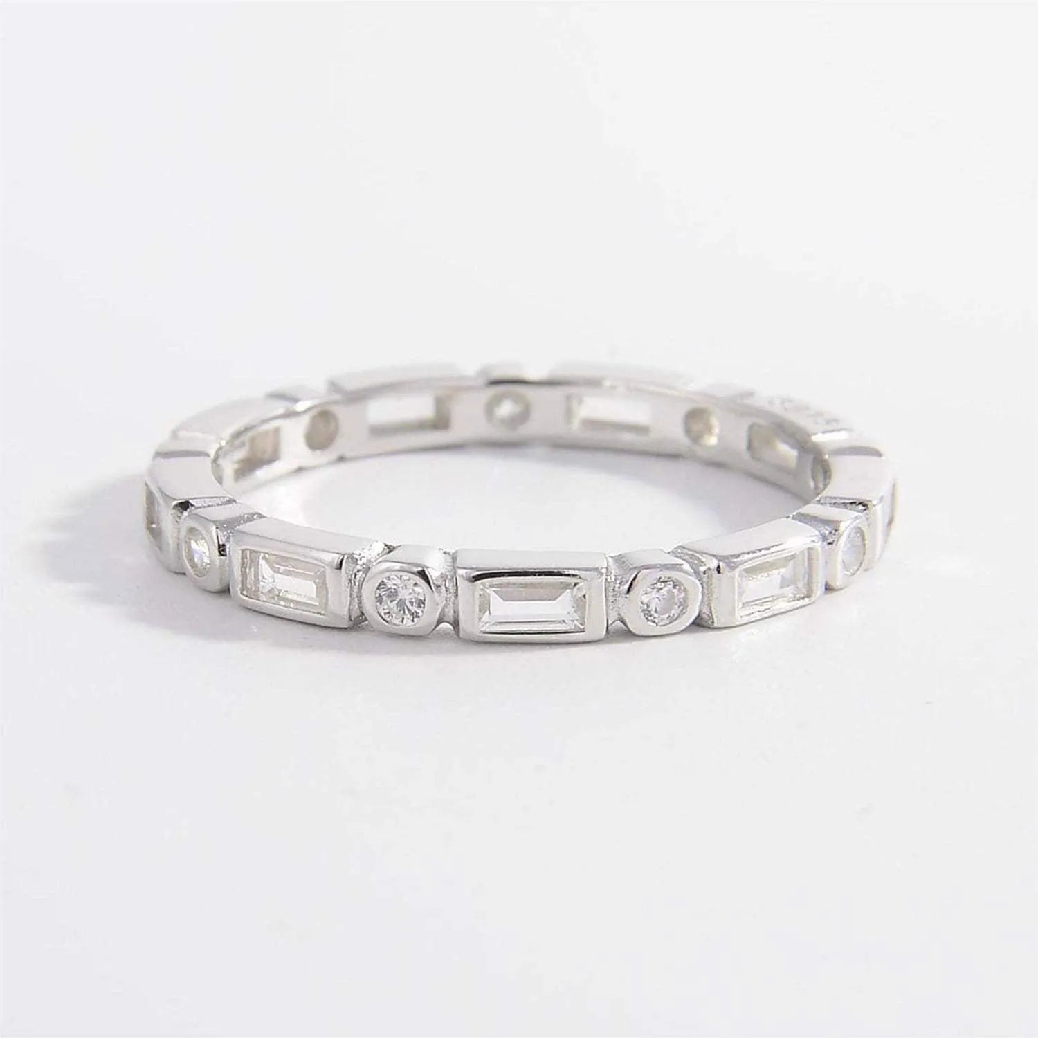 925 Sterling Silver Geometric Shape Zircon Ring Silver Rings - Tophatter Daily Deals