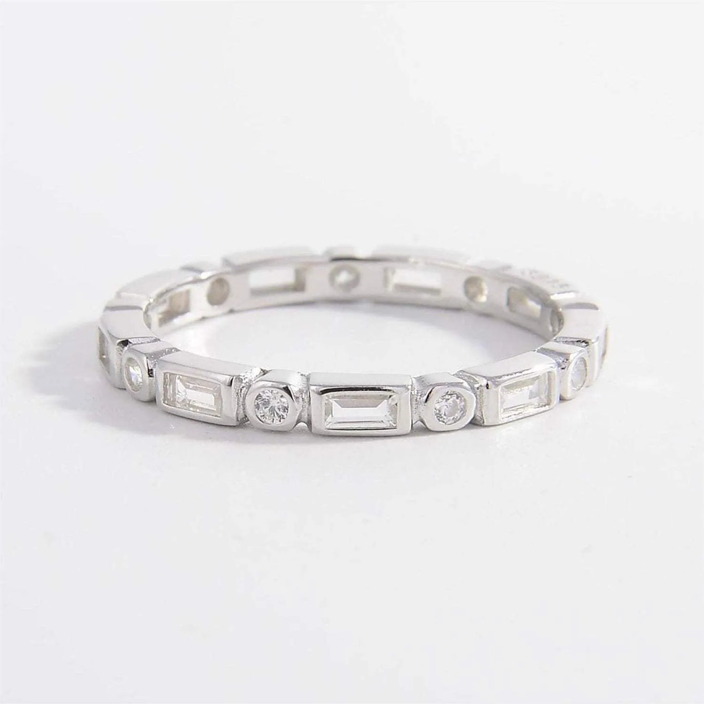 925 Sterling Silver Geometric Shape Zircon Ring Silver Rings - Tophatter Daily Deals