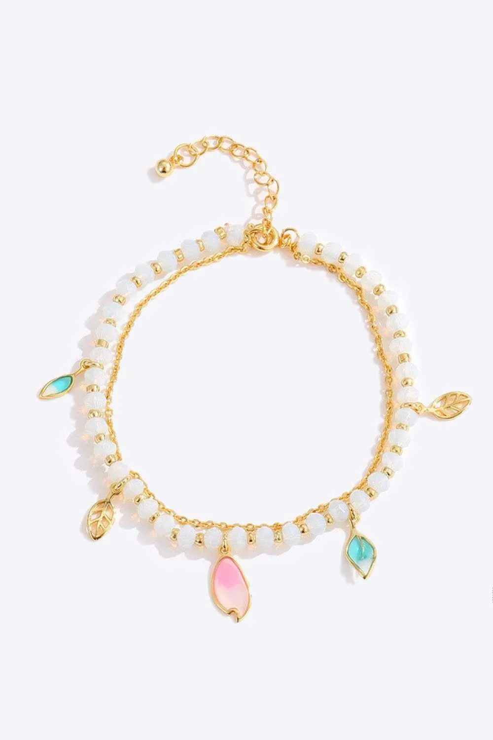 Leaf Charm Layered Bracelet Gold One Size Bracelets - Tophatter Daily Deals