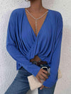 Long Sleeve Twisted Surplice Neck Blouse Blouses - Tophatter Daily Deals