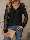 Quarter-Button Raglan Sleeve Blouse Black Blouses - Tophatter Daily Deals