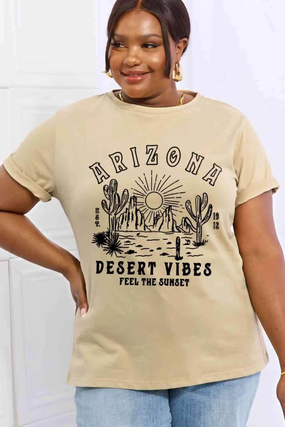 Simply Love Simply Love Full Size ARIZONA DESERT VIBES FEEL THE SUNSET Graphic Cotton Tee Women's T-Shirts - Tophatter Daily Deals