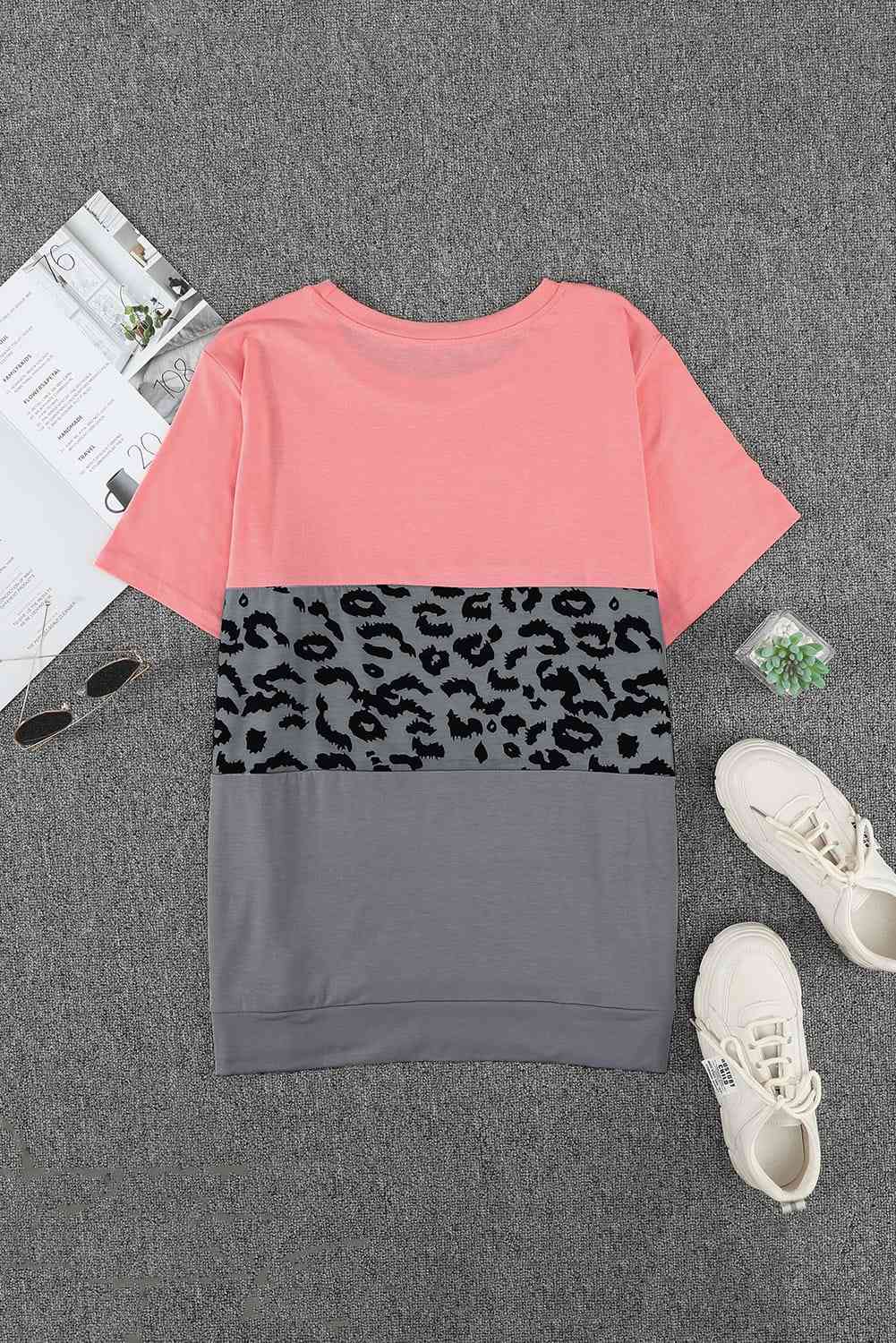 Plus Size Leopard Color Block T-Shirt Women's T-Shirts - Tophatter Daily Deals