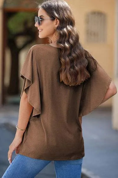 Round Neck Flutter Sleeve T-Shirt Women's T-Shirts - Tophatter Daily Deals