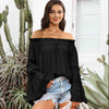 Off-Shoulder Frill Trim Blouse Black Blouses - Tophatter Daily Deals