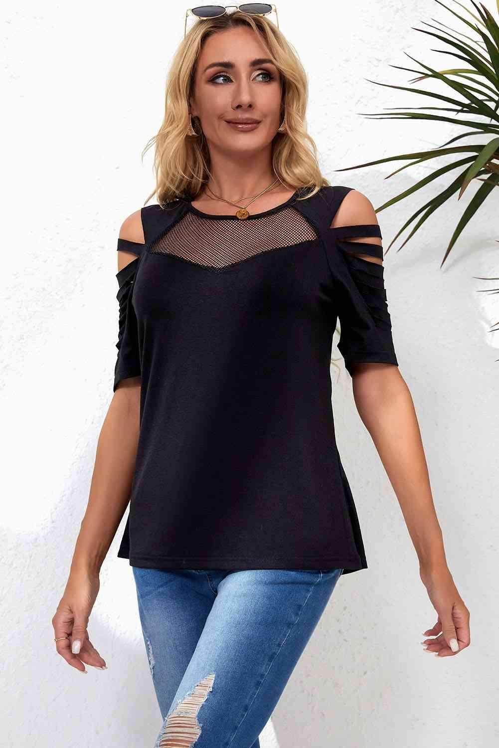 Round Neck Cutout Raglan Sleeve Tee Women's T-Shirts - Tophatter Daily Deals