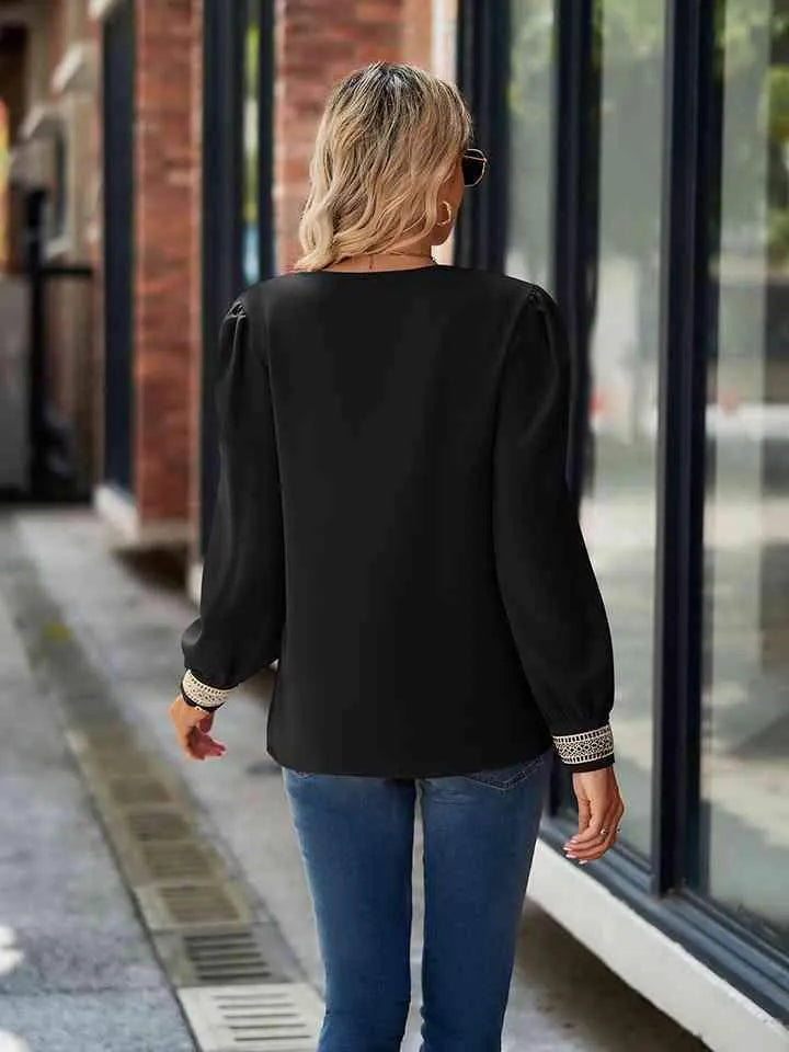 V-Neck Long Sleeve Blouse Blouses - Tophatter Daily Deals