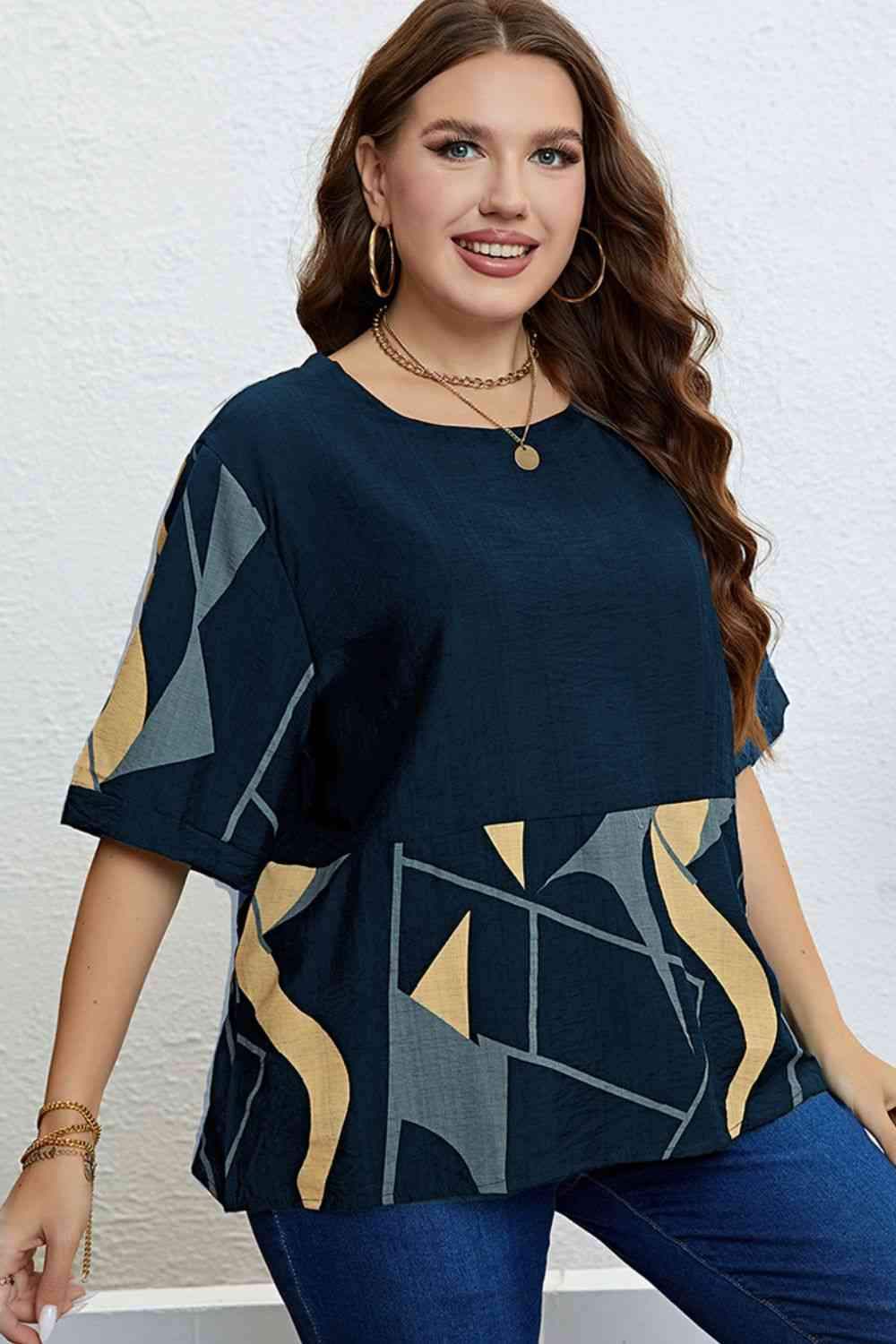 Plus Size Printed Half Sleeve Top Women's T-Shirts - Tophatter Daily Deals