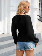 Balloon Sleeve Plunge Peplum Blouse Blouses - Tophatter Daily Deals