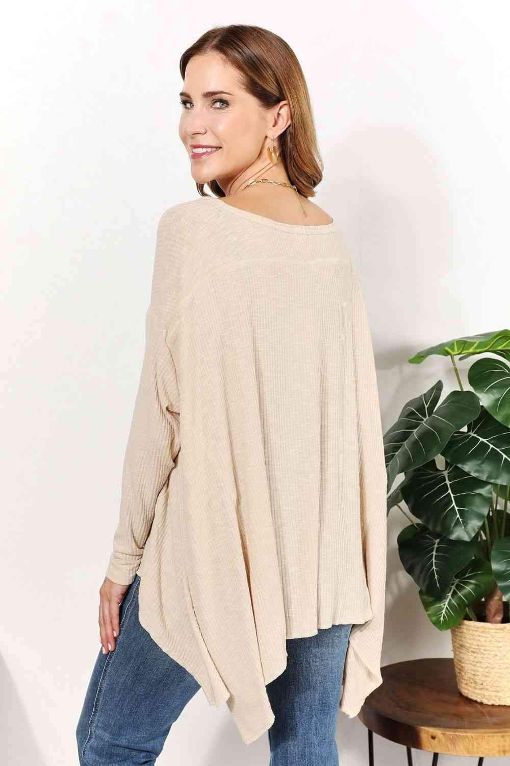 HEYSON Full Size Oversized Super Soft Ribbed Top Blouses - Tophatter Daily Deals