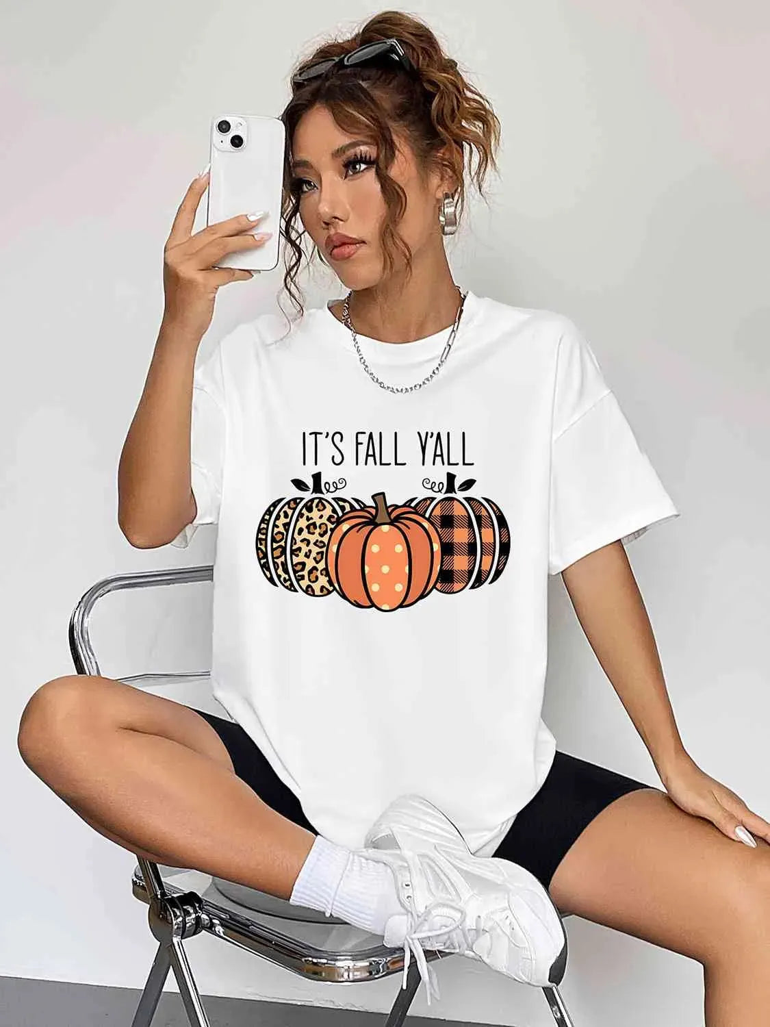 IT'S FALL Y'ALL Graphic T-Shirt Women's T-Shirts - Tophatter Daily Deals