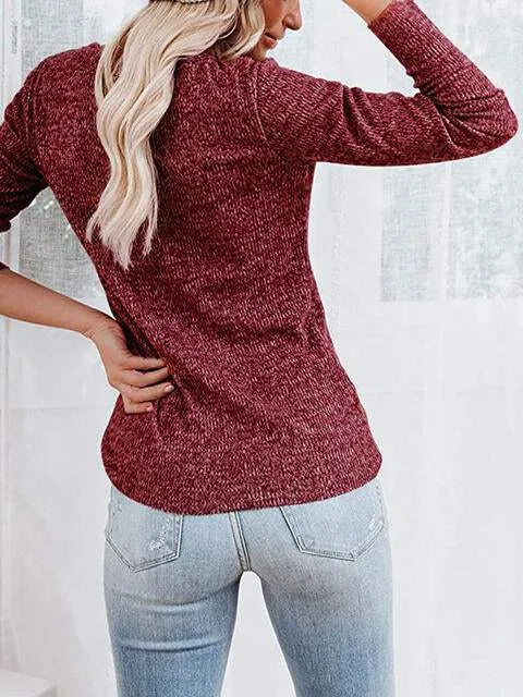 Round Neck Buttoned Long Sleeve T-Shirt Women's T-Shirts - Tophatter Daily Deals