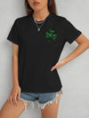 Lucky Clover Round Neck Short Sleeve T-Shirt Black Women's T-Shirts - Tophatter Daily Deals