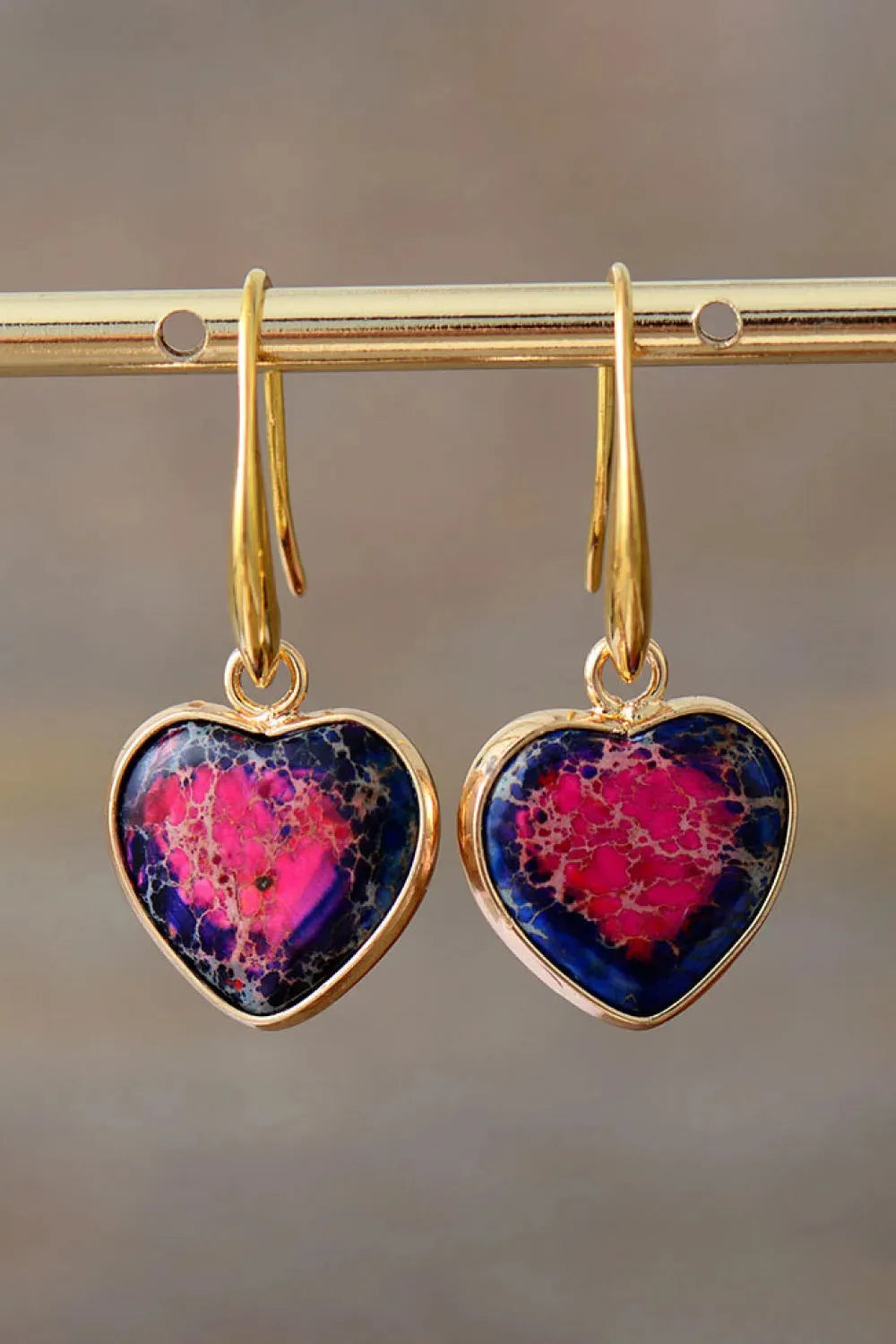 Imperial Jasper Heart Earrings Deep Rose One Size Earrings - Tophatter Daily Deals