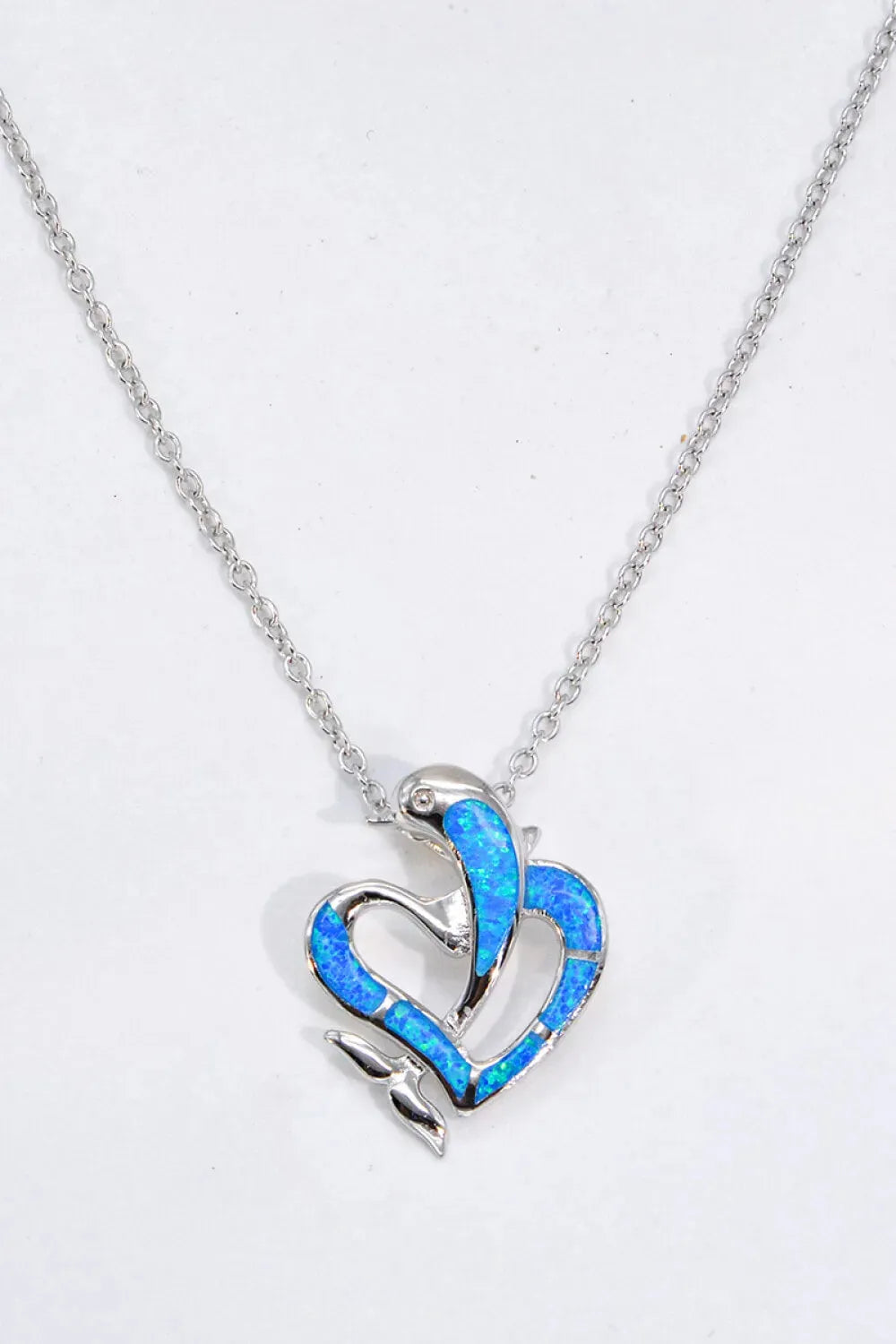 Opal Dolphin Heart Chain-Link Necklace Opal - Tophatter Daily Deals