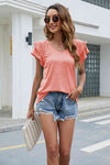 V-Neck Flutter Sleeve T-Shirt Coral Women's T-Shirts - Tophatter Daily Deals