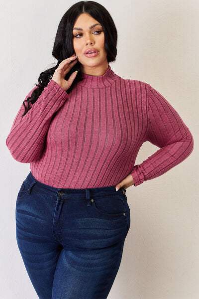 Basic Bae Full Size Ribbed Mock Neck Long Sleeve T-Shirt Women's T-Shirts - Tophatter Daily Deals