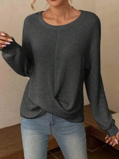 Twisted Waffle-Knit Dropped Shoulder T-Shirt Women's T-Shirts - Tophatter Daily Deals