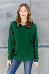 Double Take Full Size Round Neck Long Sleeve T-Shirt Women's T-Shirts - Tophatter Daily Deals