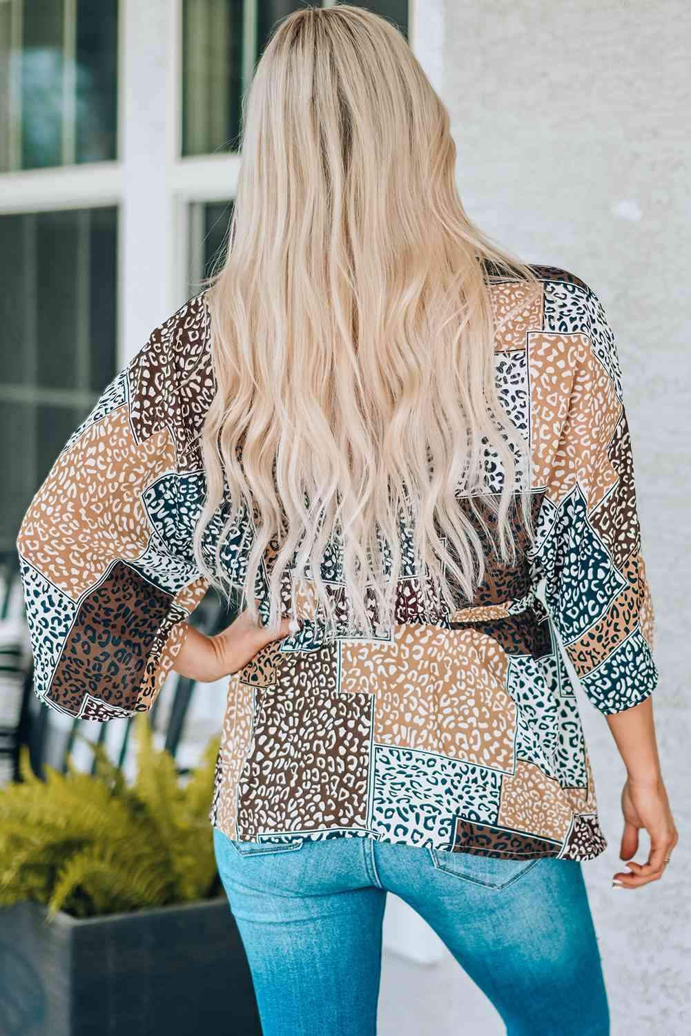 Leopard Patchwork V-Neck Top Blouses - Tophatter Daily Deals