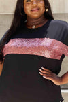 Sew In Love Shine Bright Full Size Center Mesh Sequin Top in Black/Mauve Women's T-Shirts - Tophatter Daily Deals