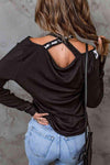 Leopard Color Block Crisscross Back Cold-Shoulder Top Women's T-Shirts - Tophatter Daily Deals